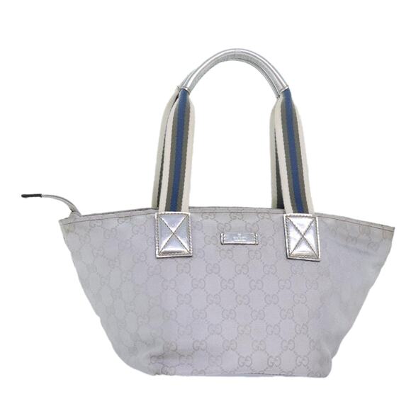 GUCCI GG Canvas Sherry Line Tote Bag Silver Gray - Picture 1 of 16